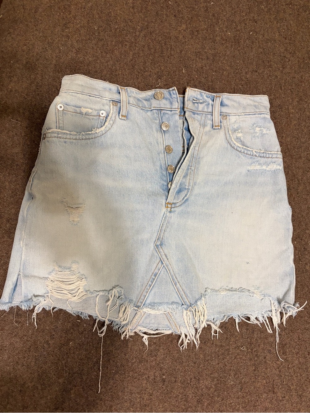 Agolde Light Blue Distressed Denim Mini Skirt